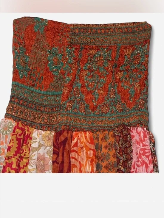 EARTHBOUND Multicolor Patchwork Strapless Maxi in Orange, Red & Teal - Picture 2 of 3